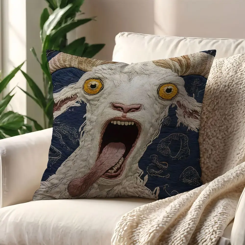 Sofa Kissenbezug 40 × 40 cm mit Ziegengesicht-Motiv – Bunt – Zunge