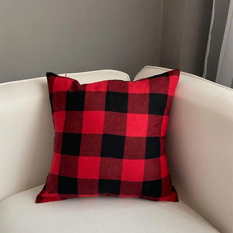 Weihnachten Kissenhülle 50 × 50 cm mit Schottenkaro – Rot – Büffelkaro