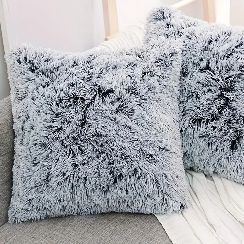 Kissenbezug Rosa in Fell-Optik, langhaarig, 43 × 43 cm – Grau