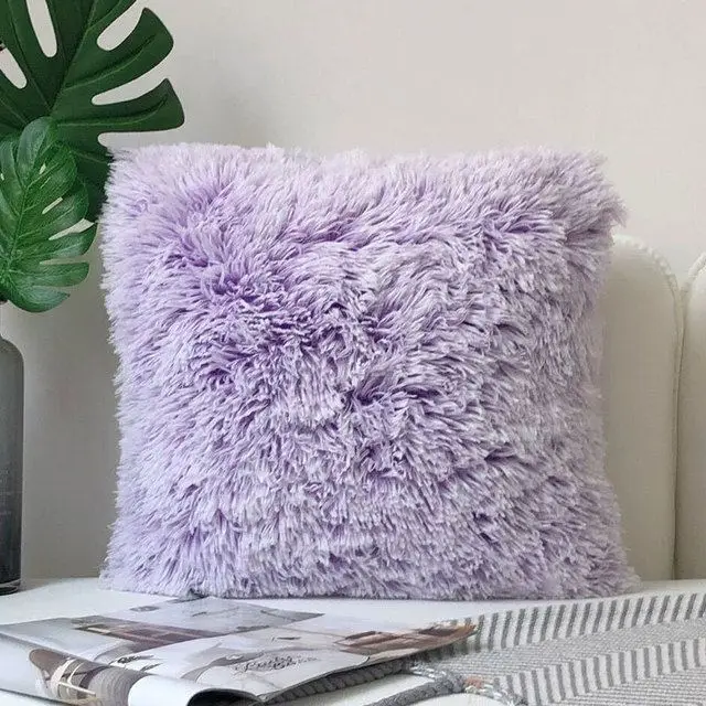 Kissenbezug Rosa in Fell-Optik, langhaarig, 43 × 43 cm – Lila