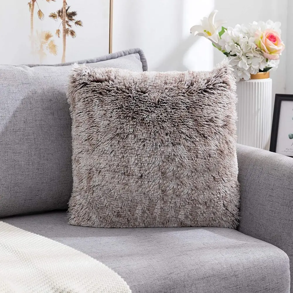 Kissenbezug Rosa in Fell-Optik, langhaarig, 43 × 43 cm – Braun