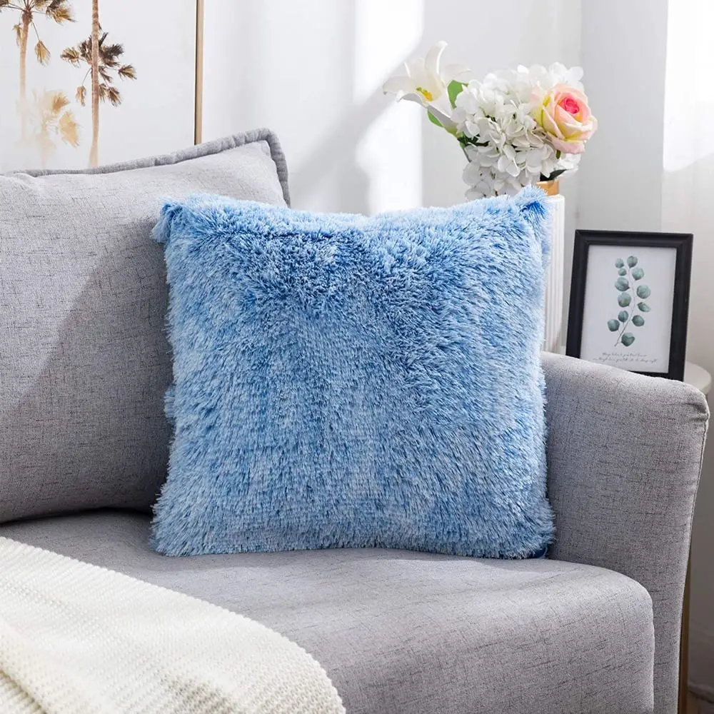 Kissenbezug Rosa in Fell-Optik, langhaarig, 43 × 43 cm – Blau