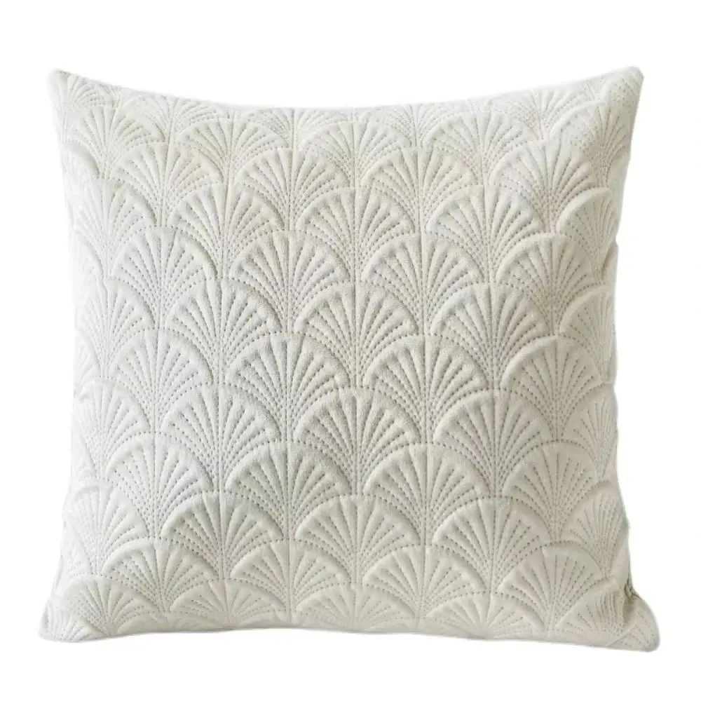 Kissenbezug Altrosa Samtoptik 45 × 45 cm mit Fächermuster – Creme