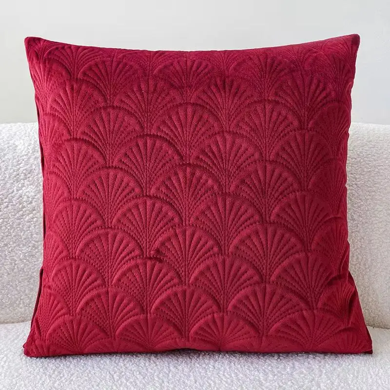 Kissenbezug Altrosa Samtoptik 45 × 45 cm mit Fächermuster – Weinrot