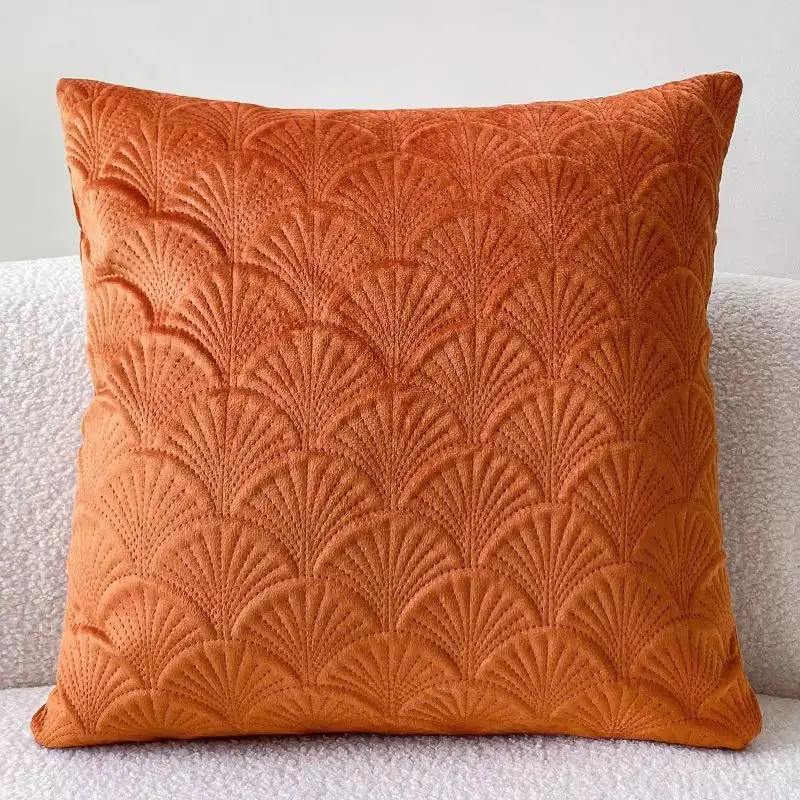 Kissenbezug Altrosa Samtoptik 45 × 45 cm mit Fächermuster – Orange