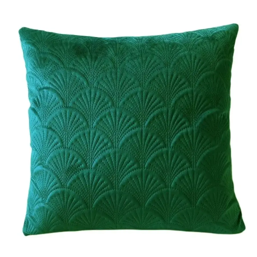 Kissenbezug Altrosa Samtoptik 45 × 45 cm mit Fächermuster – Grün