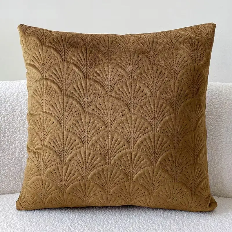 Kissenbezug Altrosa Samtoptik 45 × 45 cm mit Fächermuster – Camel
