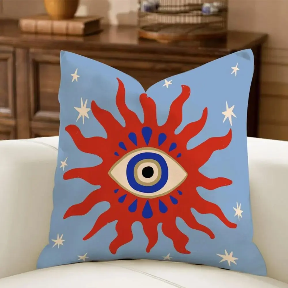 Deko Kissenbezüge 40x40 mit Leoparden und Boho-Motiven – Hellblau – Sonne