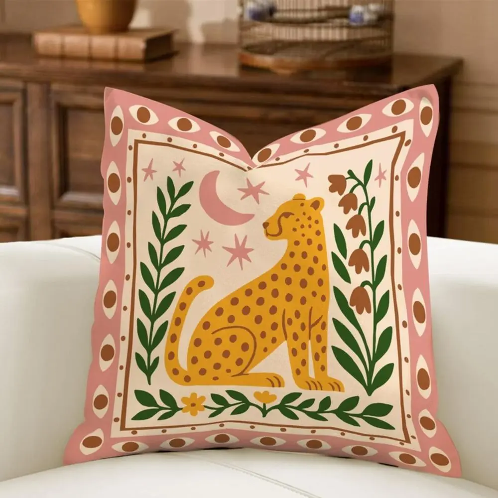 Deko Kissenbezüge 40x40 mit Leoparden und Boho-Motiven – Rosa – Leopard