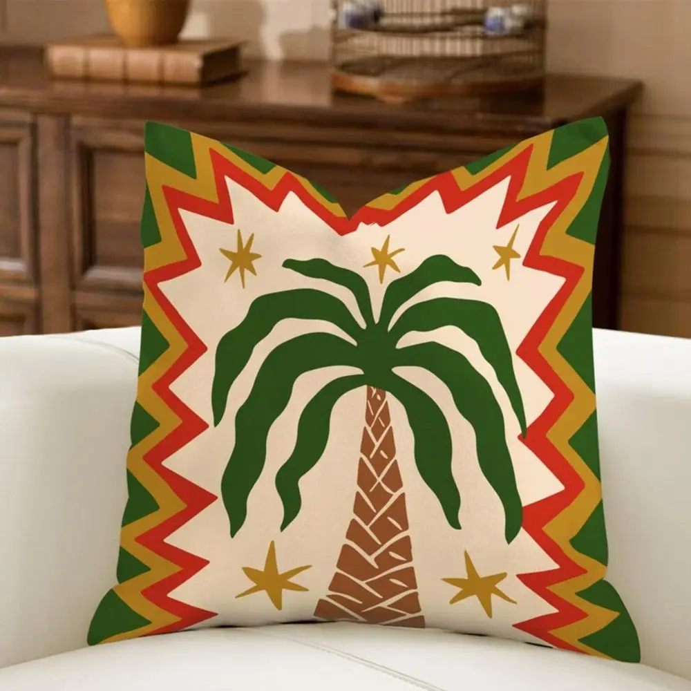 Deko Kissenbezüge 40x40 mit Leoparden und Boho-Motiven – Grün – Palme