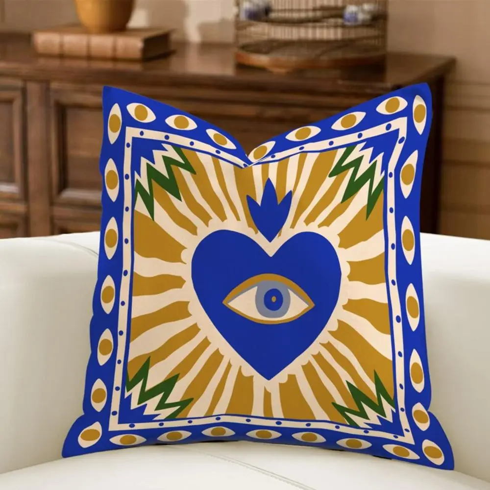 Deko Kissenbezüge 40x40 mit Leoparden und Boho-Motiven – Blau – Herz