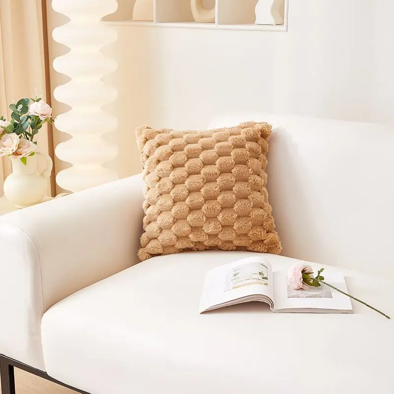 Kissenbezug Rosa 45 × 45 cm mit weicher Wabenstruktur – Camel