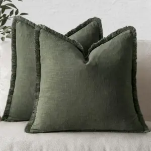 Kissenbezüge 50 × 50 cm Olivgrün mit Fransenkante – Olivgrün