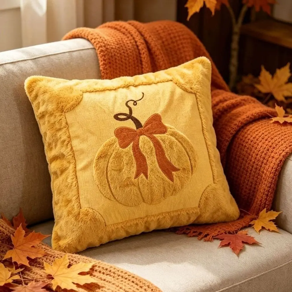 Kissenbezug mit getuftetem Kürbis-Motiv für den Herbst – Gelb