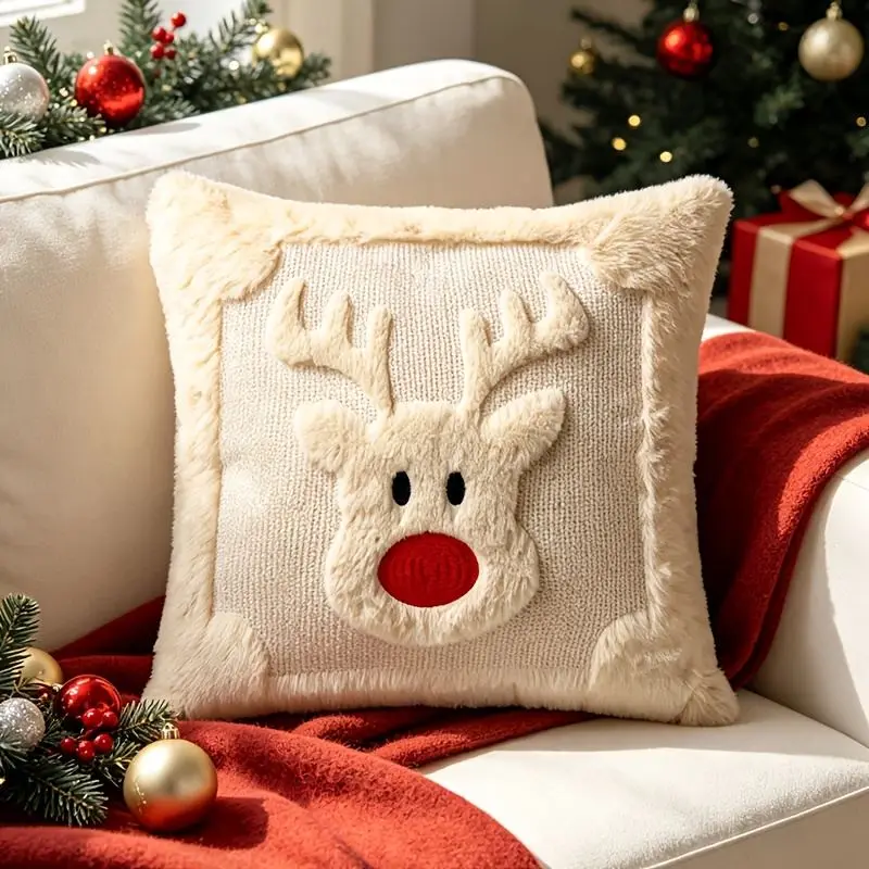 Deko Kissenbezug Weihnachten mit Rentier-Motiv – Creme