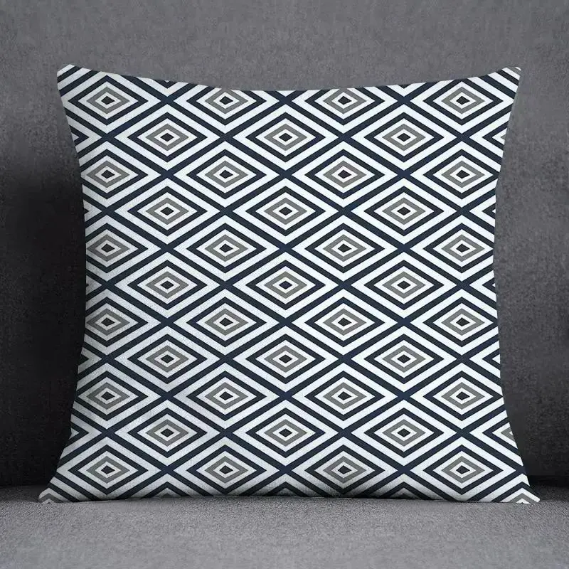 Kissenbezug 45x45 mit geometrischem Muster in Marineblau – Grau – Rautenmuster