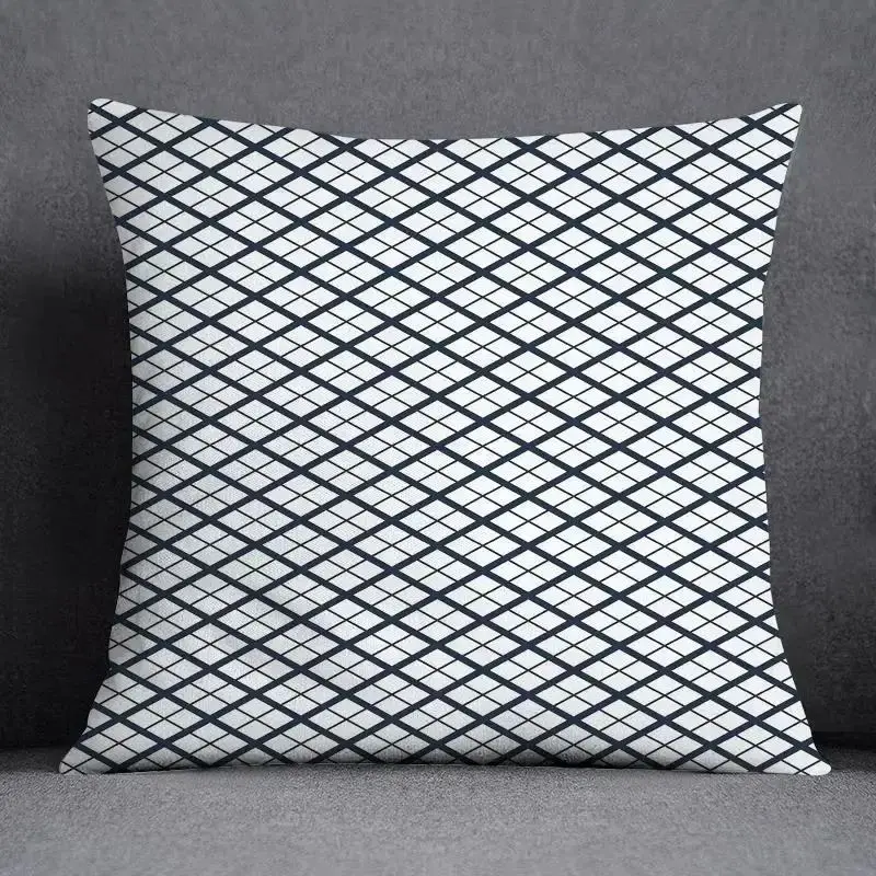 Kissenbezug 45x45 mit geometrischem Muster in Marineblau – Weiß – Gittermuster