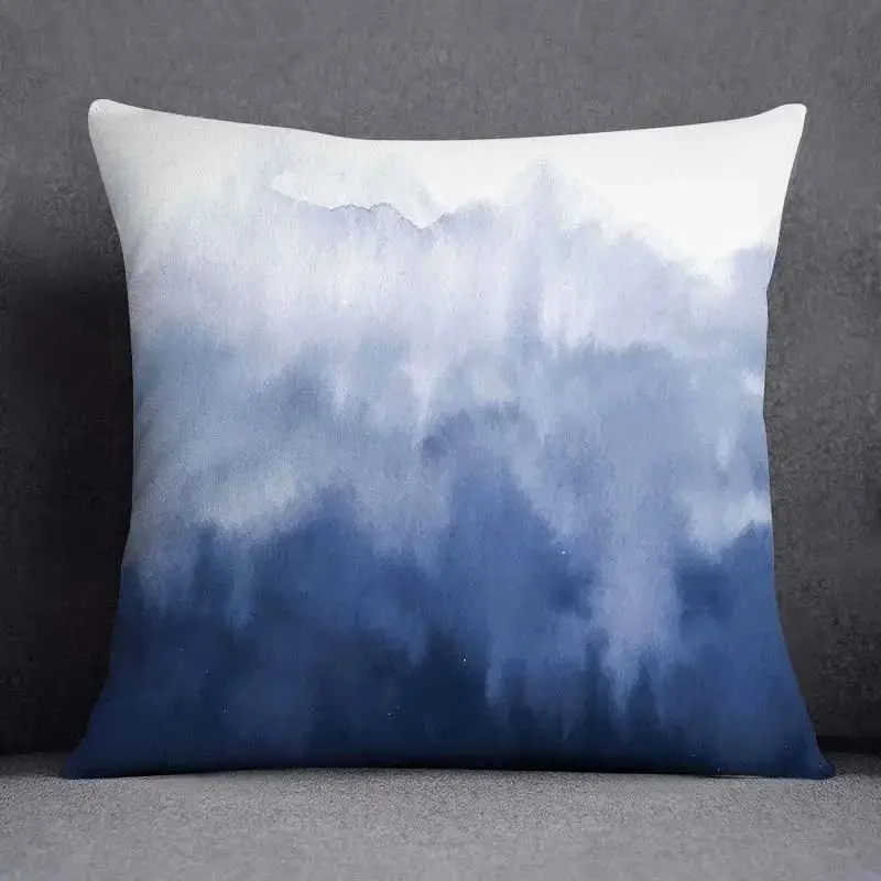 Kissenbezug 45x45 mit geometrischem Muster in Marineblau – Blau – Aquarell