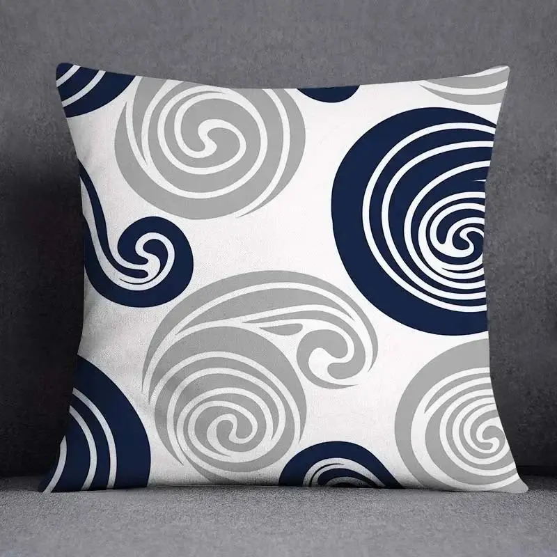 Kissenbezug 45x45 mit geometrischem Muster in Marineblau – Weiß – Spiralen