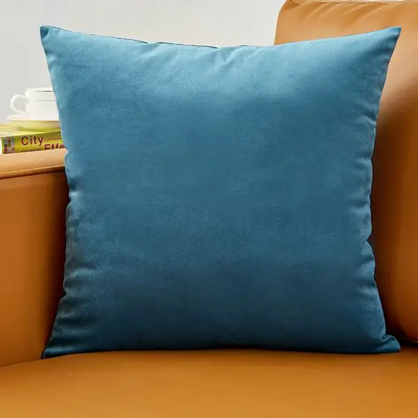 Kissenbezug 40 × 40 cm in Samtoptik, einfarbig und weich – Blau