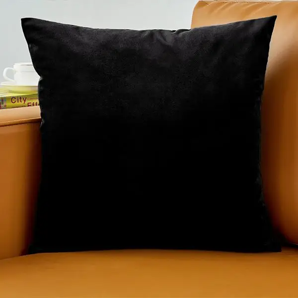 Kissenbezug 40 × 40 cm in Samtoptik, einfarbig und weich – Schwarz