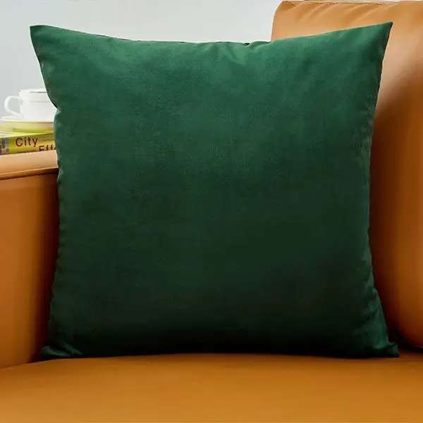 Kissenbezug 40 × 40 cm in Samtoptik, einfarbig und weich – Grün – Tannengrün